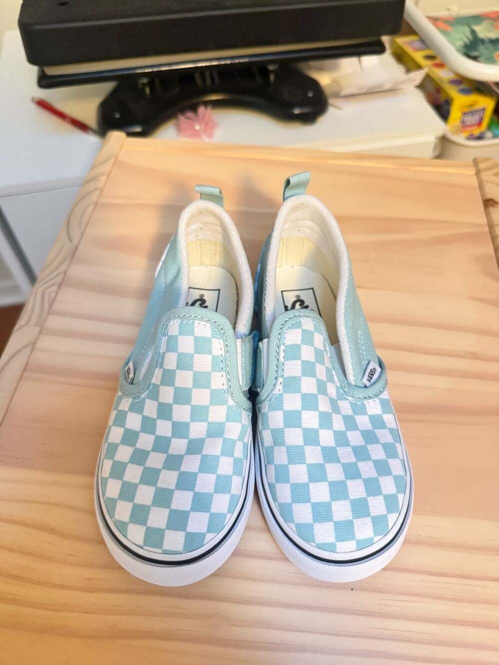 Vans Checkerboard Slip-On Shoes Toddler Size 10 Blue/ White - Picture 2 of 4